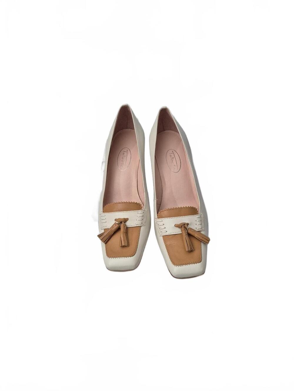 Talbots Women’s White & Tan Leather Tassel Loafer Pumps Size 6.5b